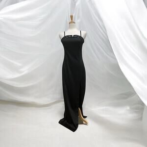 VTG Rampage Dress Sz 9 Black Maxi Spaghetti Strap Y2K Whimsygoth Fairy Glam